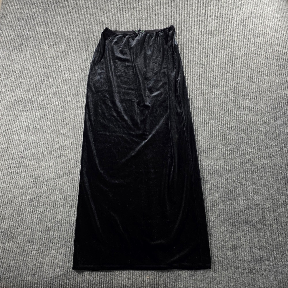 Wild Fable Black Velvet Maxi Skirt XS NWT Back Slit Lace Trim Goth Grunge